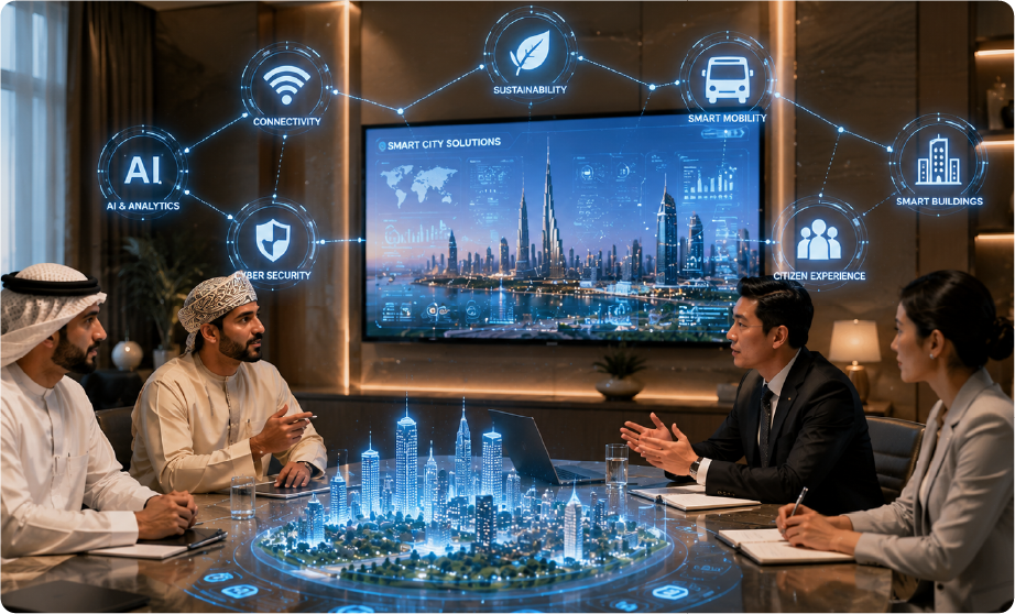 Leaders discussing a smart city platform